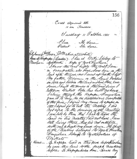 Otaki Maori Land Court Minutebook  - 11 October 1881.