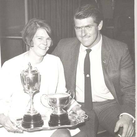 Mr & Mrs Burnell with trophies, 1969