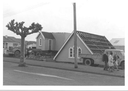 Methodist Church, Cambridge St., being moved, 1969-70 ?
