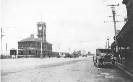 Gore Post Office with Railway Station in distance, February 1928