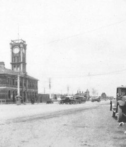 Gore Post Office with Railway Station in distance, February 1928