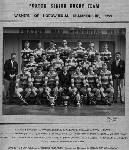 Foxton Senior Rugby Team 1959