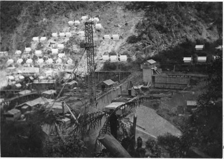 No 1 Mangahao dam and terraced campsite, early 1920's