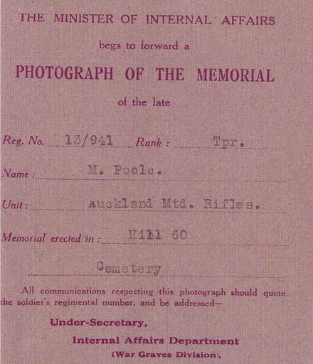 Mostyn Llewellyn POOLE certificate of memorial