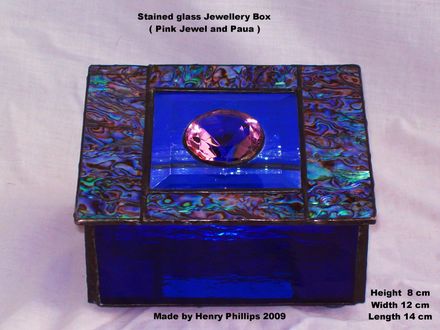 Stained glass Pink jewel and Paua Jewellery box
