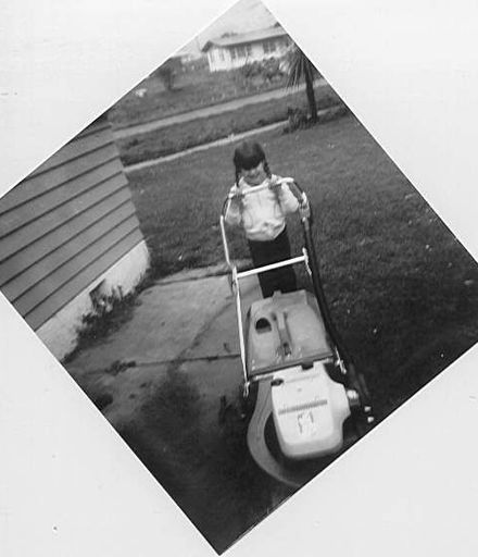 Gayleen Clayton With Lawnmower, Shannon