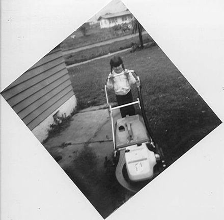 Gayleen Clayton With Lawnmower, Shannon