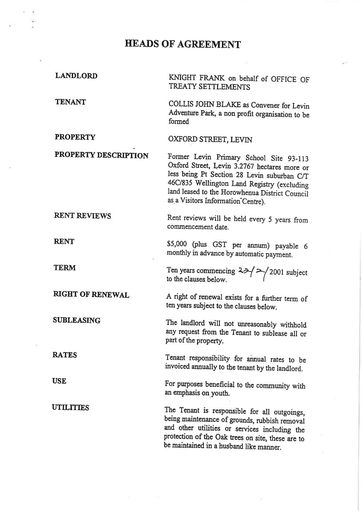 Heads of Agreement 2001