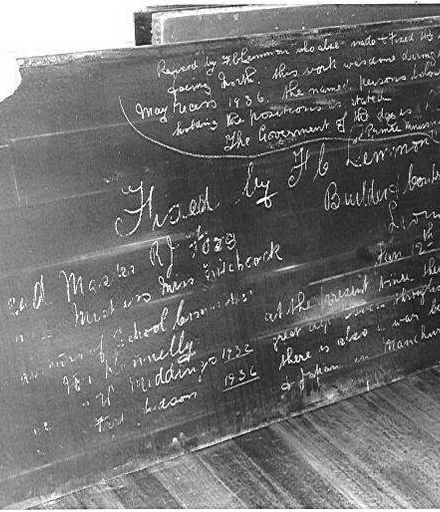 Blackboard found in wall of Levin School, 1973