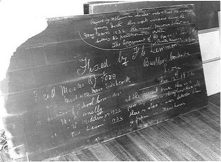 Blackboard found in wall of Levin School, 1973