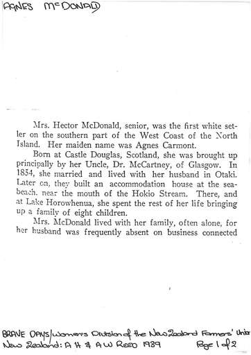 Agnes McDonald - Brave Days - 2 pages