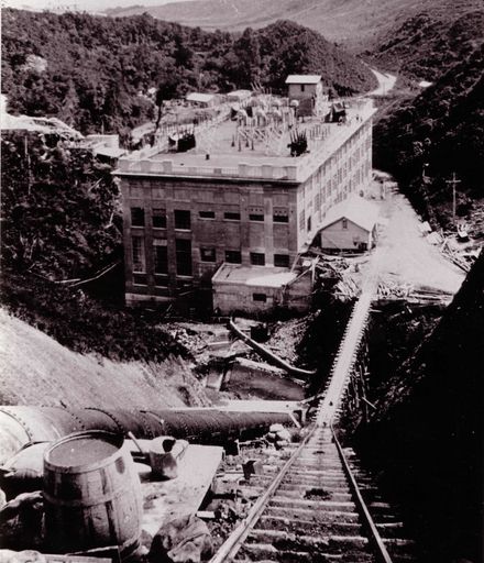 Powerhouse with some electrical equipment installed on roof, 1923