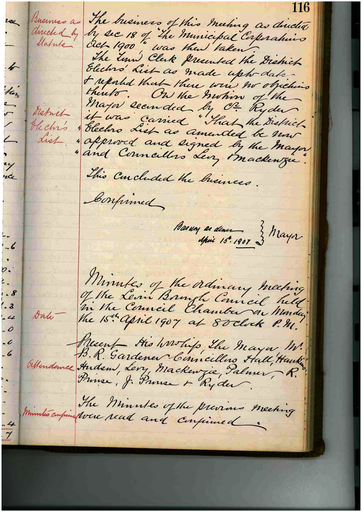 Minutes of Council Meeting -15 April 1907