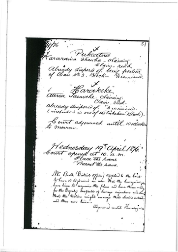 Otaki Maori Landcourt Minutebook - 19 April 1876