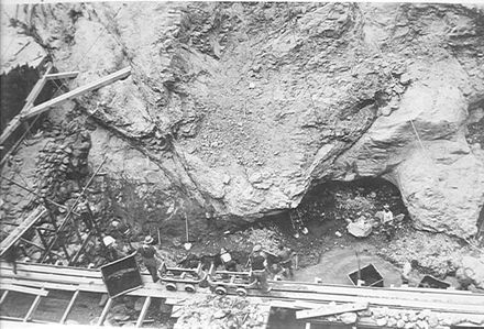 Excavations at base of main Dam, Mangahao, 1923