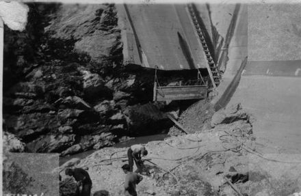Men working at base of No.2 Dam, Mangahao, 1936