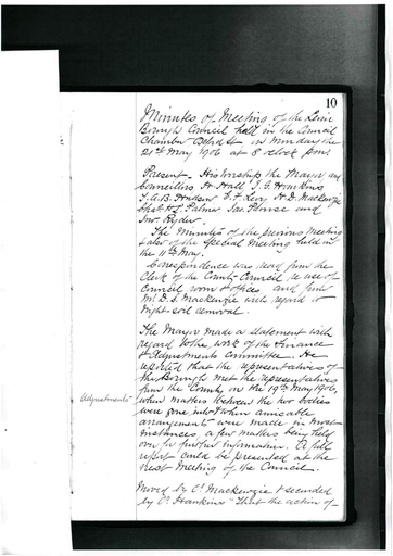 Minutes of 3rd Council Meeting 21 May 1906