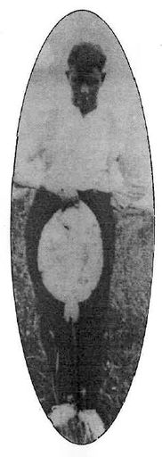 Mort Ryder with Plaice caught in a net south of Hokio Stream 1927