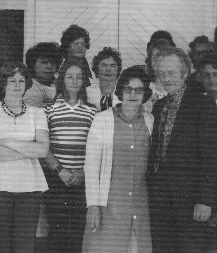 Staff group - 14 women with Mr Foxton, 22 December 1977