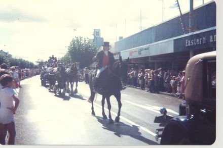 Horseman and Clydesdale team