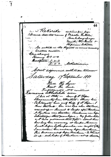 Otaki Maori Land Court Minutebook  - 17 September 1881. - Resource cover image