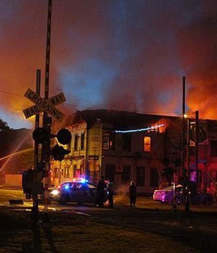 Albion Tavern on fire