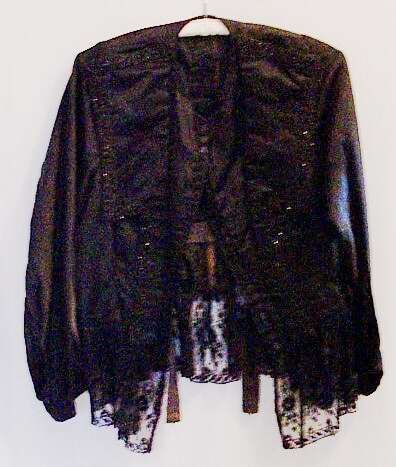 Black satin beaded top with lace peplum.