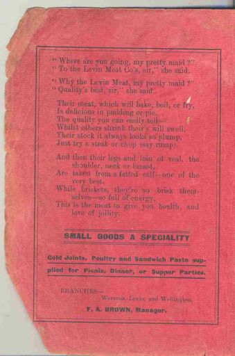 Inside front cover - Horowhenua Cookery Book