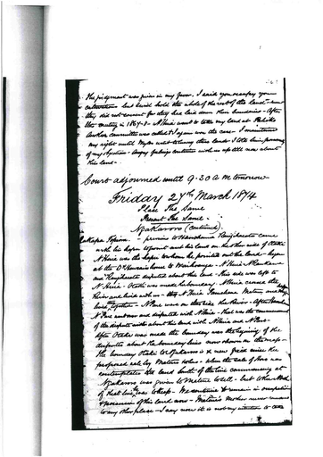 Otaki Maori Land Court Minutebook - 27 March 1874. - Resource cover image
