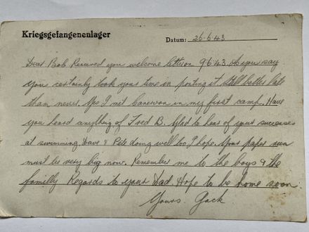 Letter from POW Jack Hayfield - Resource cover image