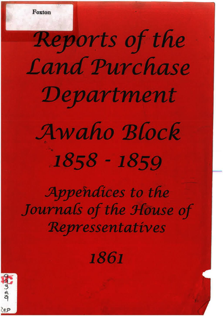 Reports of the Land Purchase Department Awahou Block 1858-1859 - Resource cover image