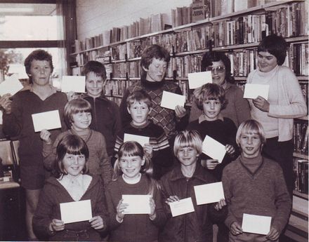 "Storytime" prizewinners with certificates at Shannon Library, 1981