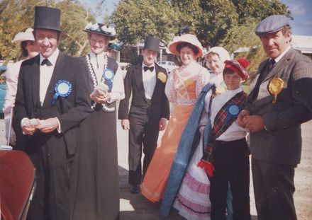 Some members of the Shannon Variety Players at Shannon Railway Station, 1986