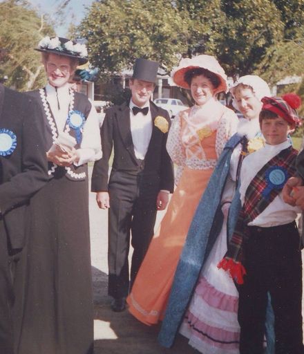 Some members of the Shannon Variety Players at Shannon Railway Station, 1986