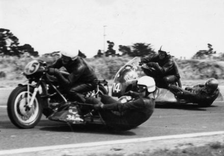 Motor cycle side-car racing at the Levin motor races, 1968