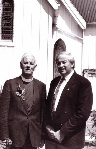 Vicar Davidson and Mr Barber Outside All Saints Church, 1980's-90's