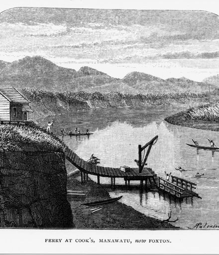 Ferry at Cook's  Manawatu (now Foxton), c.1860