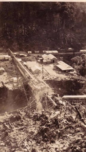 View down to No.1 Dam, Mangahao, 1925
