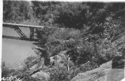 Wooden bridge over Blackwoods Creek, Mangahao, 1936