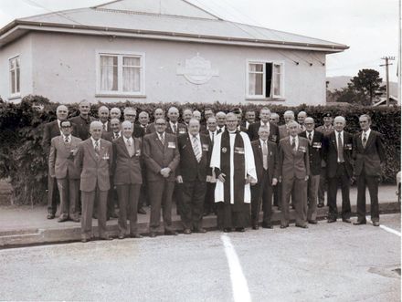 Rev. John Walton with R.S.A. members, Shannon, Anzac Day mid 1970's