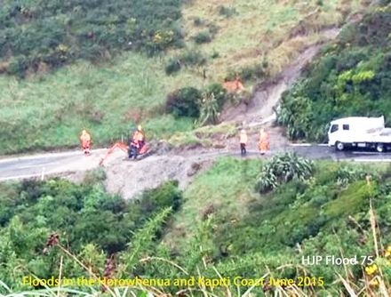 Flood 75 Eashout on the Paekākāriki Hill road (above) is also closed.