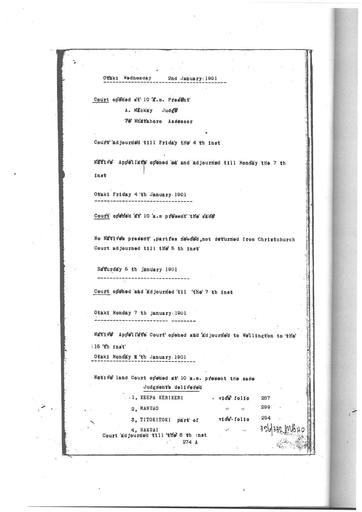 Otaki Maori Land Court Minutebook - 5 January 1901. - Resource cover image