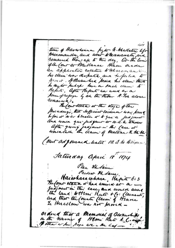 Otaki Maori Land Court Minutebook - 18 April 1874 - Resource cover image