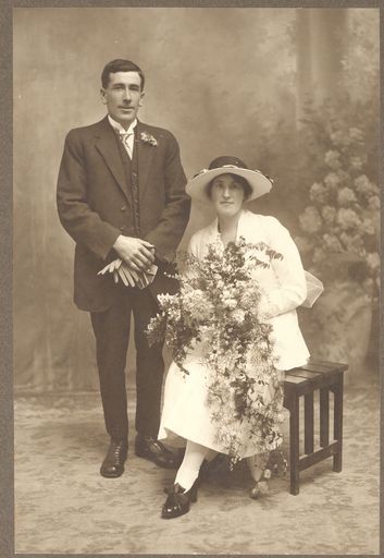 Bride and Groom - Nancy (nee Kellock) and Wilfred Ransom, 1920
