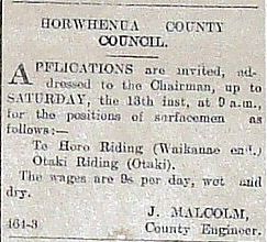 1916 06 May Horowhenua County Council surfaceman - Resource cover image