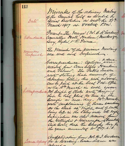 Minutes of Council Meeting - 27 March 1907