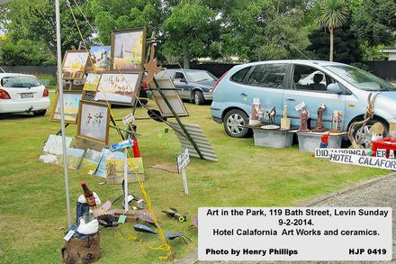 HJHP 0419   Art in the Park, 119 Bath Street, Levin Sunday 9-2-2014  Hotel Calafornia  Art Works and ceramics - Resource cover image