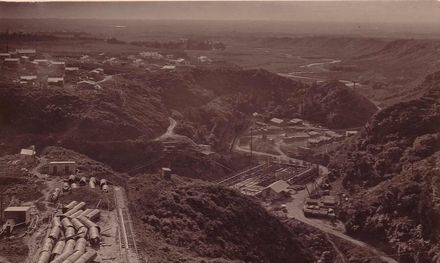 Looking down penstock pipeline under construction, 5 August 1923