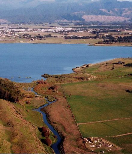 Aerial view of Lake Horowhenua and Levin
