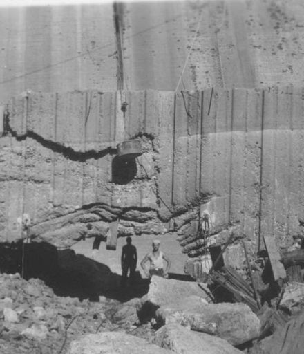 Large hole under coffer dam at base of No.2 Dam, Mangahao, 1936